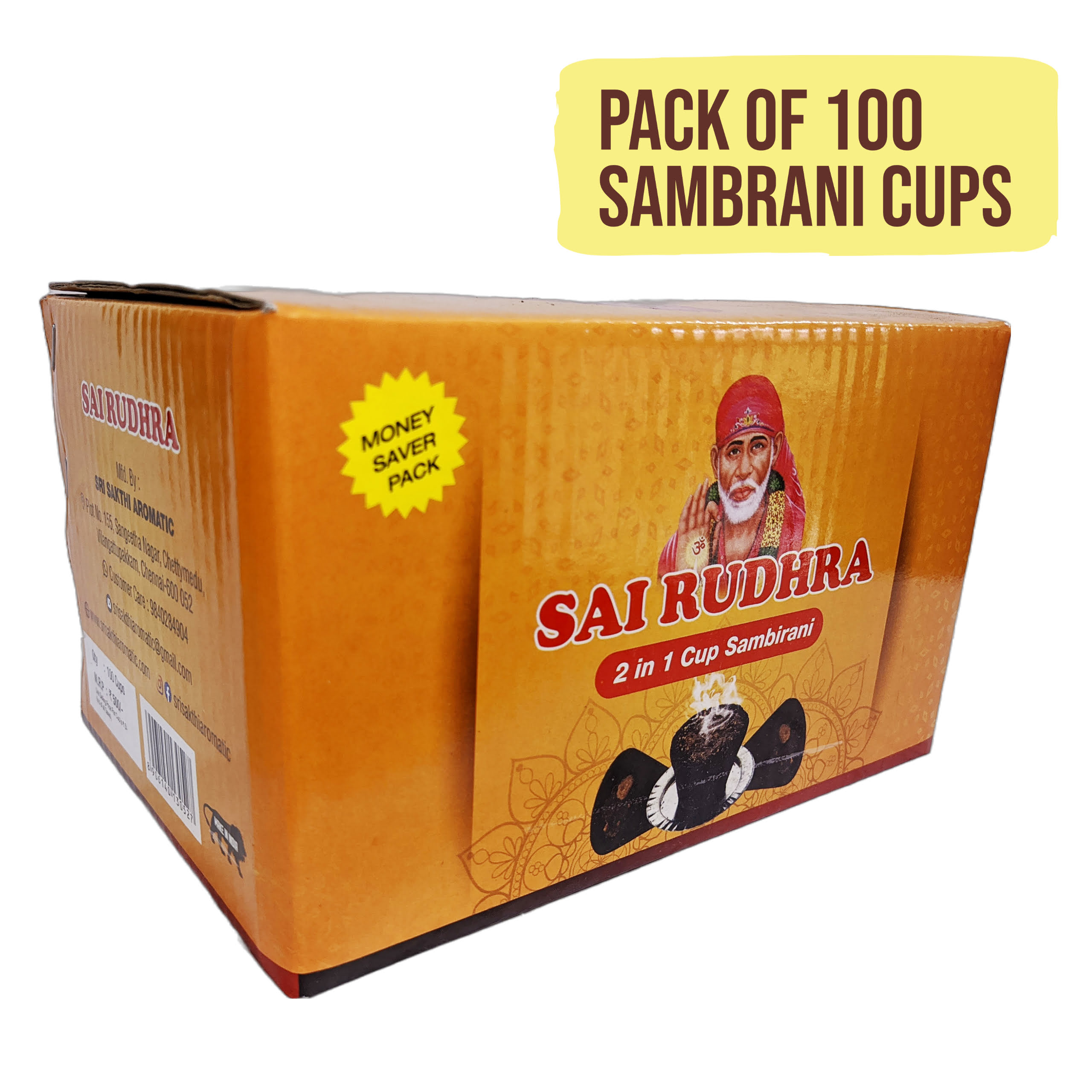 Sai Rudhra Black Cup Sambrani - 100Pcs Box
