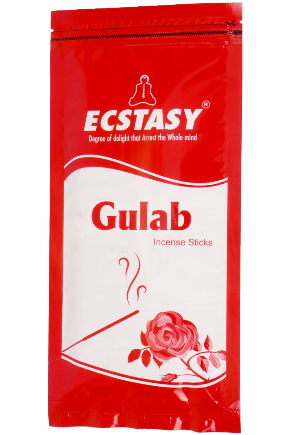 Ecstasy Gulab Incense Agarbatti Sticks - 130g Zipper Pouch (Approx. 95 Agarbatties)